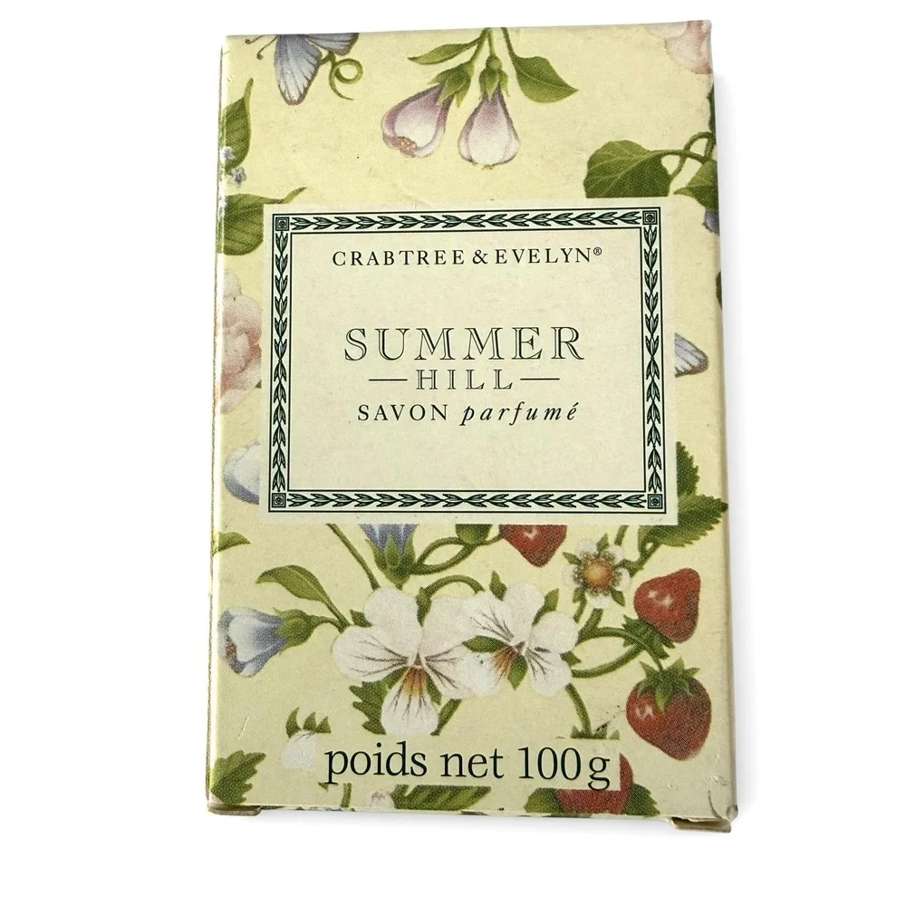TWO NEW Crabtree‎ Evelyn SUMMER HILL Single Bar Bath Soap 100g 3.5 DISCONTINUED